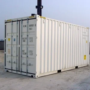 Container 20 pieds neuf blanc – vue extérieure, modèle étanche prêt au stockage