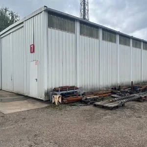 Hangar A10 d’occasion 175 m² – structure modulaire 7 travées, vue extérieure